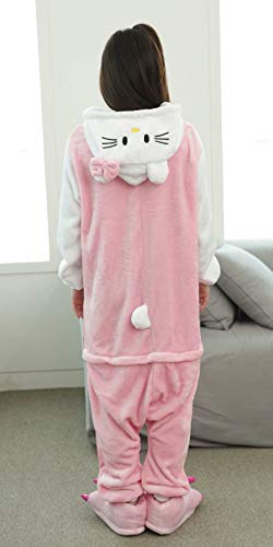 Dorliki - Pijama de una Pieza para Navidad, Halloween, Disfraz de Franela Rosa Mangas Blancas Hello Kitty M