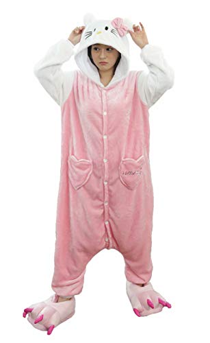 Dorliki - Pijama de una Pieza para Navidad, Halloween, Disfraz de Franela Rosa Mangas Blancas Hello Kitty M