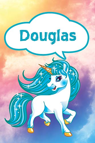 Douglas: Personalized Unicorn Blood Sugar Diet Diary journal log notebook featuring 120 pages 6"x9"