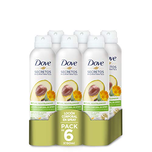 Dove Loción Corporal de Aceite de Aguacate y Extracto de caléndula en formato spray, para todo tipo de pieles - Pack de 6 x 190ml (Total: 1140 ml)