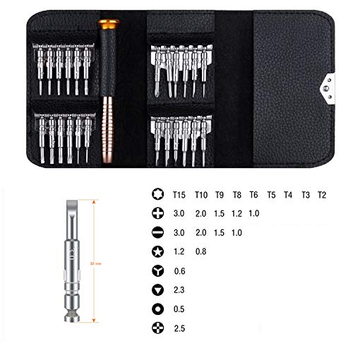 EasyULT Mini Destornilladores de Precisión Set, Destornilladores Set 25 en 1 Multiuso Kit de Herramientas de Reparación para Smartphone, PC, portátil, Laptop, Reloj, Gafas, Destornillador Gafas