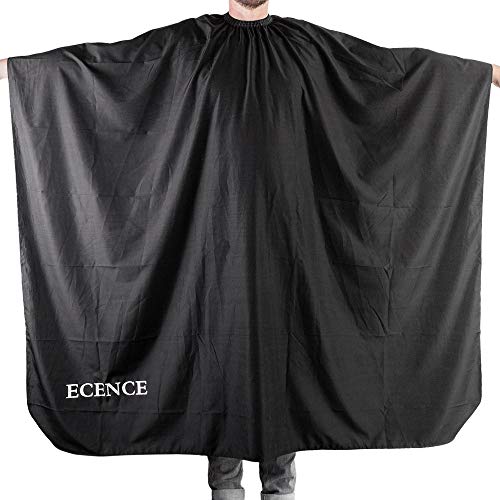 ECENCE Capa de peluquería Profesional con Cierre de Gancho Negro, 150x120cm, para Mujeres, Hombres y niños, Capa para Cortar el Pelo, Impermeable, Talla Universal, fácil de Limpiar 42040303