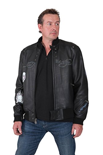 Ed Hardy Hardy Live Chaqueta de Cuero, Negro, L