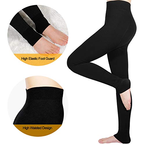 Emooqi Leggings Largas de Invierno para Mujer, Pack de 2 Leggings Cintura Alta, Leggings Térmicos Calientes con Forro Polar, Leggings Pantalones Mallas Elásticos