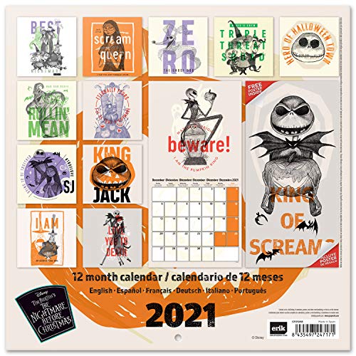 ERIK - Calendario de pared 2021 Pesadillas Antes de Navidad, Disney, 30x30 cm