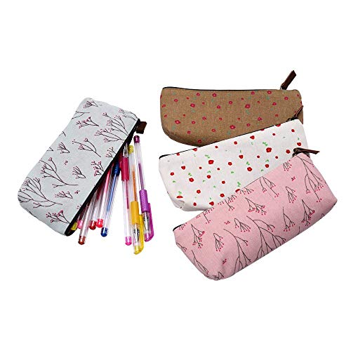 Estuche de Lápices, Bolsa de Lápices de Lona Floral de Flores,Bolsa de Maquillaje (4 Piezas)