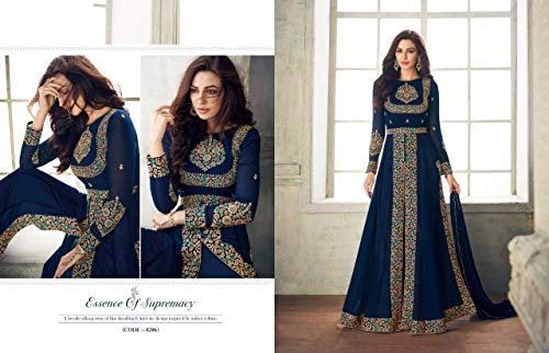 ETHNIC EMPORIUM Elegante Georgette Largo Muslim Salwar Kameez Indio para Mujer Traje de Fiesta Anarkali 8016 - Azul - XXL