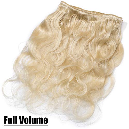 Extensiones de Cabello Natural Cortina Rubias Rizadas Brasileñas Pelo Mechas Humano Balayage Mujer Remy Human Hair Onduladas [ 1 Bundle (100g) ] - 16 Pulgada 40CM #60 Rubio Platino