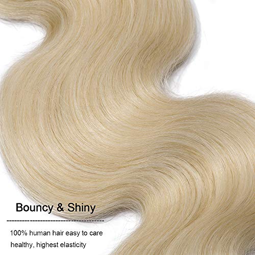 Extensiones de Cabello Natural Cortina Rubias Rizadas Brasileñas Pelo Mechas Humano Balayage Mujer Remy Human Hair Onduladas [ 1 Bundle (100g) ] - 16 Pulgada 40CM #60 Rubio Platino