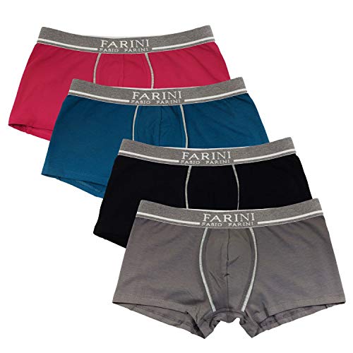 Fabio Farini - Calzoncillos para Hombres Calzoncillos Retro de 4 Paquetes, Hechos de algodón, cómodos y Extensibles. 1x Rojo 1x Negro 1x Gris 1x Azul XL