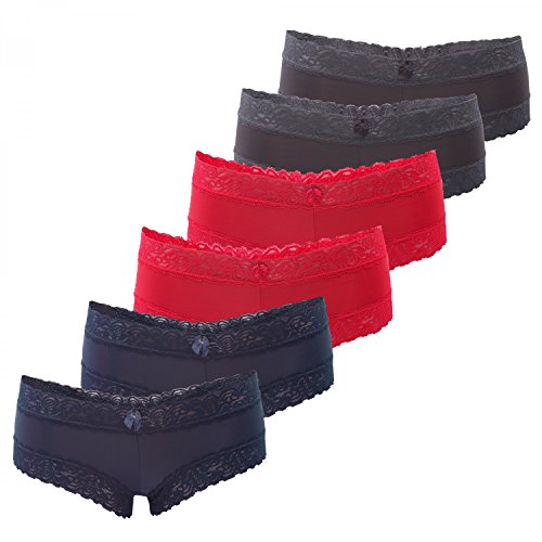 Fabio Farini Culotte Paquete de 6. Bragas con seductores Detalles de Encaje 2X Azul/2x Rojo/2x Gris L-XL