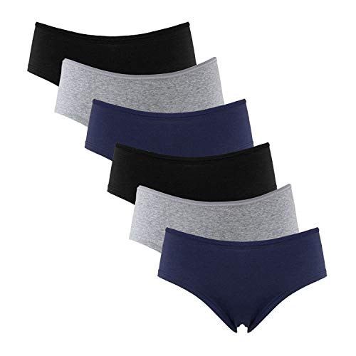 Fabio Farini Mujer Pantys Bikini Calzoncillos 4 y 6 Pack tamaños, 95% algodón Transpirable 6er Pack Sin Encaje Negro Azul Gris L/40