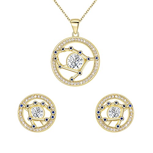 FANZE Mujer Plata de Ley 925 CZ Horóscopo Zodiaco 12 Constelación Colgante Collar Pendientes Conjuntos Oro - Geminis