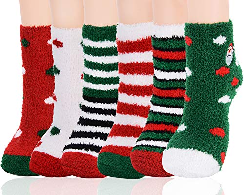 Fascigirl Calcetines de Navidad 6 Pares Calcetines Navidad Mujer Calcetines Termicos Mujer Invierno Calcetines Señora Navidad Calcetines para Niña Regalo Navidad