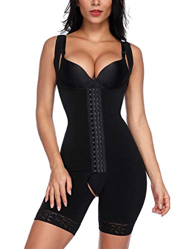 FeelinGirl Mujer Faja Reductora Chaleco sin Costura Corsé Bustier Ajustable Tirantes Faja Aabdominal Negro L/Talla 40-42