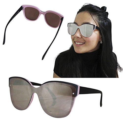 FERETI Gafas De Sol Mujer Rosa Media Montura Espejo Vintage Moda Fashion Elegante Joven