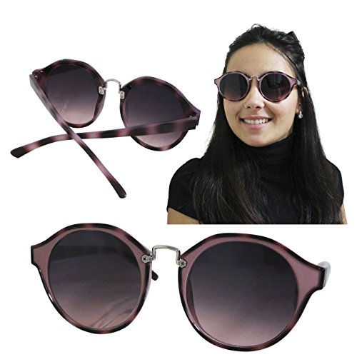 FERETI Gafas De Sol Redondas Leopardo Mujer Rosa Metal Pasta Redondo Tortuga Animal Estampado