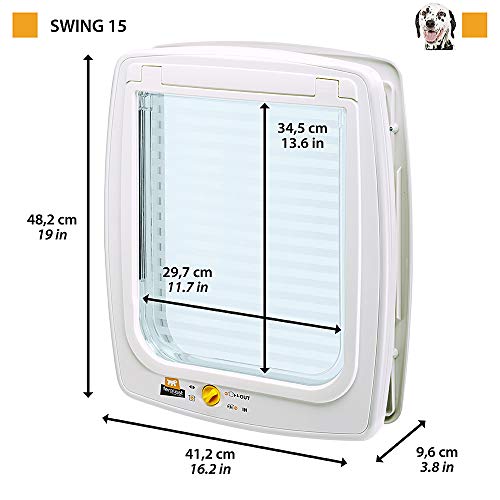 Ferplast Puerta para perros SWING 15 Gattaiola, universal, entrada y salida controlable de 4 vías, protección contra corrientes de aire, túnel completo, Blanco (White), 41,2 x 9,6 x 48,2 cm