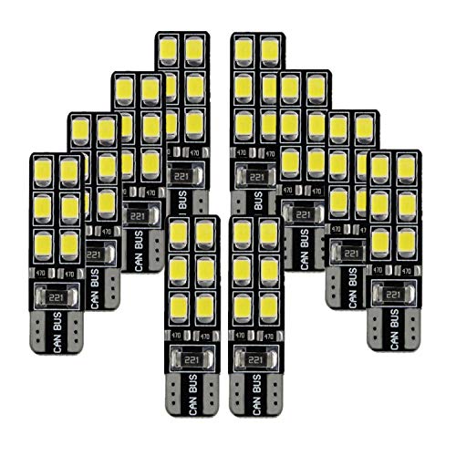 FEZZ Luces Interior Led Coche Canbus Bombillas Posicion Led Blancas Luz T10 W5W Laterales Iluminación, 10 Pack