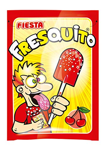 FIESTA Fresquito Caramelo con Palo en Sobre con Polvo Acidulado Sabor Cereza - Caja de 40 unidades