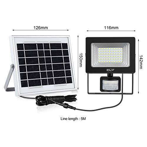 Foco Led Solar Exterior Sensor Movimiento, Foco Solar Exterior, lluminacion Exterior Solar,60 LED 6500K IP66 Impermeable Luz Solar Exterior,Lampara Solar, lluminación de Seguridad para Patios Terrazas