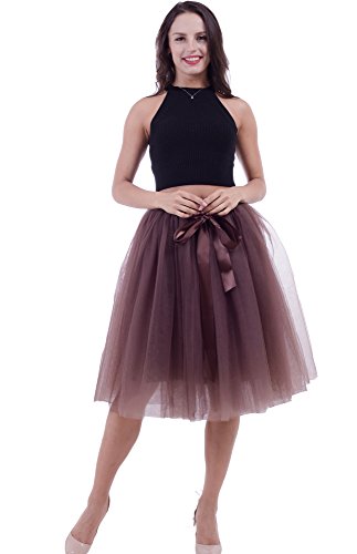 FOLOBE Falda de tutú de Las Mujeres Midi Tulle Faldas 7 Capas de Falda de Falda de Underskirt con el cinturón elástico para el Banquete de Boda