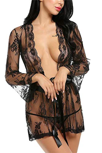 FONDBERYL Conjuntos de lencería Mujer Erótico Sexy Lencería Babydoll Ropa de Dormir Mujer Encaje lencería de Encaje Capa de Dormir,Lencería y Ropa Interior