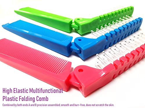 Fontee® 3 piezas pequeño plegable cepillo de pelo, cepillo de pelo viajes, cepillo para la cabeza de masaje y peine de dientes finos, bolsillo para niños y adultos, 3 colores