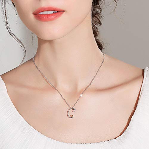 Friggem C Letra Cursiva Alfabeto Guión Collar Inicial para Mujeres Hombres, Plata esterlina Colgante de Encanto cursivo Inicial Personalizado, Collar con Nombre Regalos para Damas niñas (Cadena 18)