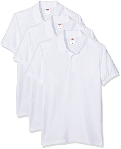 Fruit of the Loom 65/35 Camisa de Polo, Blanco, L (Pack de 3) para Hombre