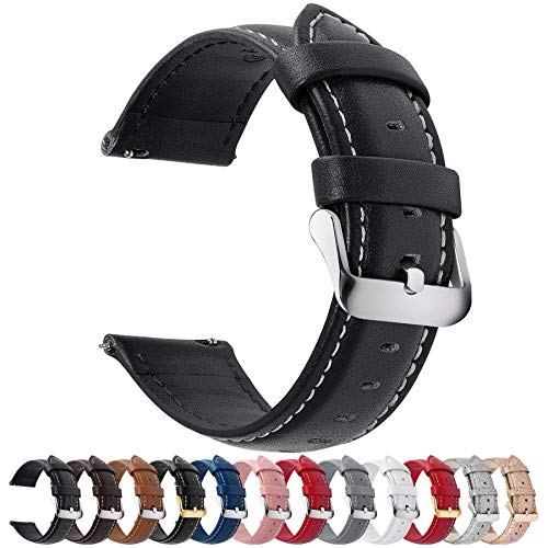 Fullmosa Axus Correa Piel, 12 Colores para Correa Reloj, Huawei Samsung Correa/Banda/Pulsera/Strap 14mm 16mm 18mm 19mm 20mm 22mm 24mm, Negro + Hebilla de Plata, 22mm