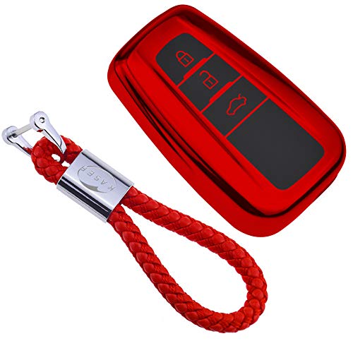 Funda de Silicona para Llave Toyota – Cover Mando Distancia Carcasa de TPU Cromo Suave para 3 Botones Toyota Keyless Corolla RAV4 CH-R Prius Yaris Protección con Llaveros (Rojo)