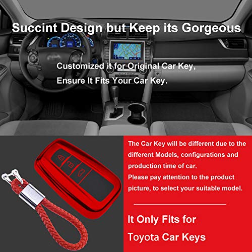 Funda de Silicona para Llave Toyota – Cover Mando Distancia Carcasa de TPU Cromo Suave para 3 Botones Toyota Keyless Corolla RAV4 CH-R Prius Yaris Protección con Llaveros (Rojo)