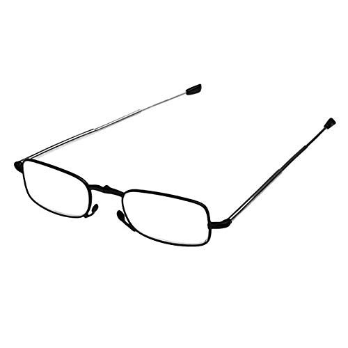 Gafas de Lectura Plegables Negro Hombre y Mujer 2-Pack +2.5(60-64 años) Gafas Presbicia Vista Metal Montura Regulable con Mini Estuche Flip-Top