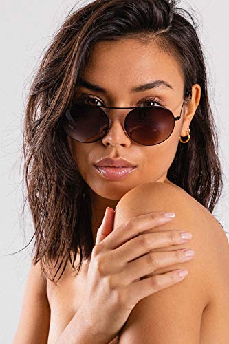 Gafas de sol Mia para mujer - Hechas a mano en Italia - Protección UV extra fuerte con lentes de protección solar UV-400 - Hechas de acero inoxidable - Gafas de sol redondas - Marrón