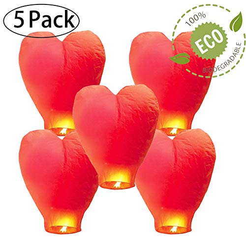 GCOA 5 Pack Linternas de Papel Farolillo celestiales Chinas - Linterna de Papel Resistente al Fuego, 100% Biodegradable, respetuosa con el Medio Ambiente y ecológica para su Lanzamiento en Sky,Rojo