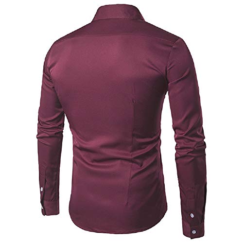 Gdtime Camisa De Vestir De Negocios para Hombres, Color Sólido Clásico, Manga Larga, Corte Slim, Camisas Casuales, Camisa De Vestir Resistente a Las Arrugas para Hombres, Tamaño (Rojo Vino, XL)