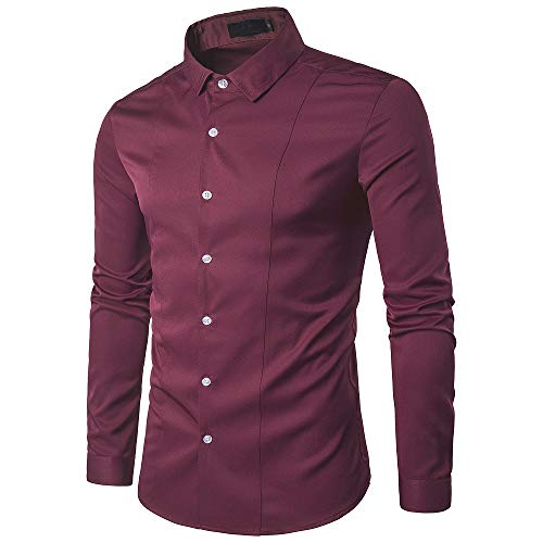 Gdtime Camisa De Vestir De Negocios para Hombres, Color Sólido Clásico, Manga Larga, Corte Slim, Camisas Casuales, Camisa De Vestir Resistente a Las Arrugas para Hombres, Tamaño (Rojo Vino, XL)