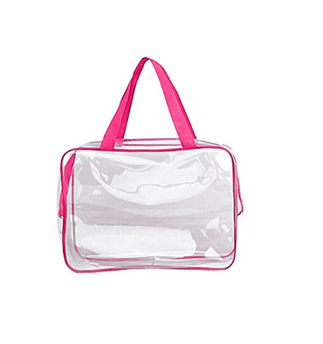 Gespout Neceser Maquillaje Cosméticos Bolsas Plásticos Organizador Almacenamiento Paquete Niña Mujer Playa Baño Lavado Bolso de Mano Viaje Impermeable 1pcs Rosa 30 * 10 * 22cm