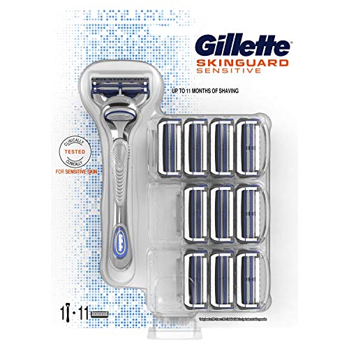 Gillette SkinGuard Sensitive - Maquinilla de afeitar para hombres de piel sensible con cabezales de repuesto 11 cuchillas de repuesto y 1 afeitadora