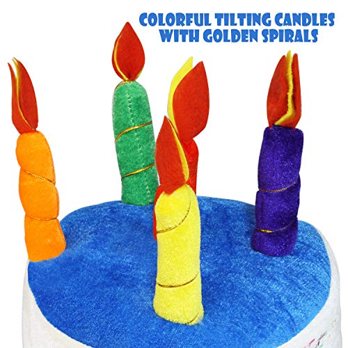 Gorro de felpa para tarta de cumpleaños, unisex, tamaño adulto, perfecto como recuerdo de fiesta, accesorios de disfraces, pastel y 5 velas multicolor