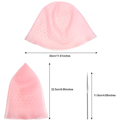 Gorro de Silicona Resaltado Gorro de Cabello Reutilizable Resaltado Gorro de Pelo de Tinte Color de Salón con Ganchos para Mujeres Chicas Teñir el Pelo (Rosa)