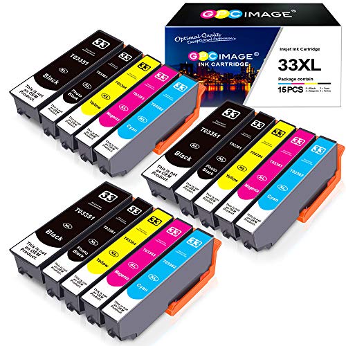 GPC Image 33XL Cartucho de Tinta Compatible para Epson 33XL 33 XL para Epson Expression Premium XP-540 XP-530 XP-830 XP-7100 XP-900 XP-640 XP-630 XP-635 XP-645 (15 Pack)