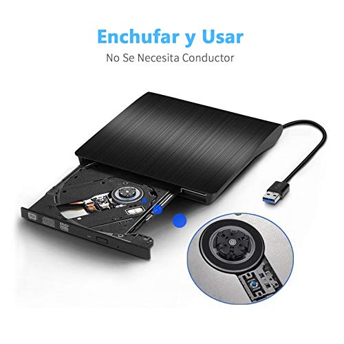 Grabadora CD / DVD Externa Usb 3.0, Rodzon Unidades de DVD Externa Portátil CD / DVD /-RW / ROM Estable con Lector / Quemador / Re - Quemador para Win 10 / 8 / 7 / XP / Vista / Linux / Mac OS