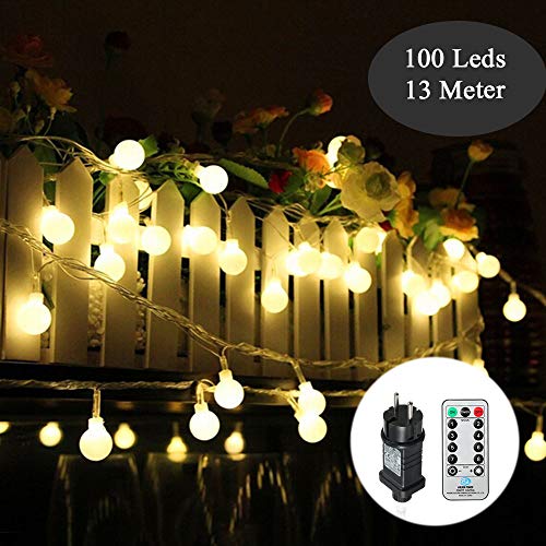 Guirnalda Luces, Tomshine 13M 100LED Luz de Cadena de Globo con Control Remoto, 8 Modos de Iluminación Diferentes, Brillo Ajustable perfecto para la Decoración de la Boda del Fiesta de Navidad