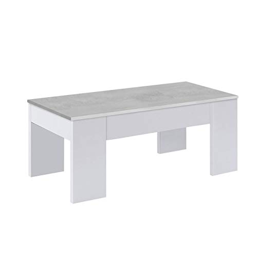 Habitdesign 0L1640A- Mesa de Centro elevable, mesita de Comedor, Medidas: 100 cm (Largo) x 50 cm (Ancho) x 45-56 cm (Alto) (Blanco Artik y Gris Cemento)