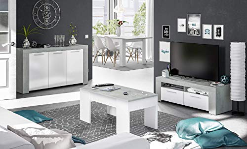 Habitdesign 0L1640A- Mesa de Centro elevable, mesita de Comedor, Medidas: 100 cm (Largo) x 50 cm (Ancho) x 45-56 cm (Alto) (Blanco Artik y Gris Cemento)