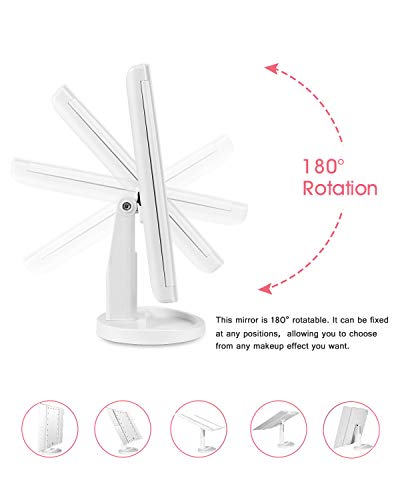 HAMSWAN Espejo de Maquillaje, [Regalos] Espejo de Mesa Tríptico con Aumentos 10X, 3X, 2X y 1X, Espejo Cosmético Pantalla Táctil en Iluminacíon 21 Led, Carga con USB o Batería, Adjustable 180º