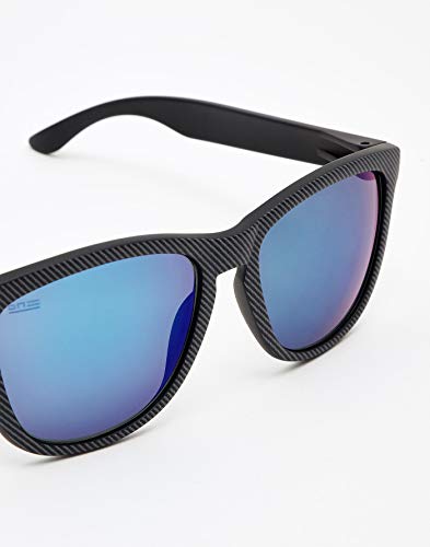 HAWKERS Gafas de Sol ONE Carbono, para Hombre y Mujer, con Montura Negra Mate con Trama y Lente Azul Efecto Espejo, Protección UV400