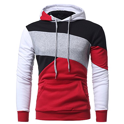 Hombres Sudadera con Capucha Casual Tops Deporte Blusa Manga Larga De Patchwork Blanca Beisbol Divertidas Camuflaje Calavera Camisas Otoño riou (Red, XL)